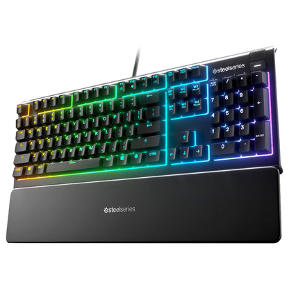 Apex 3 RGB Gaming Keyboard – 10-Zone RGB Illumination – IP32 Water Resistant – Premium Magnetic Wrist Rest (Whisper Quiet Gaming Switch)