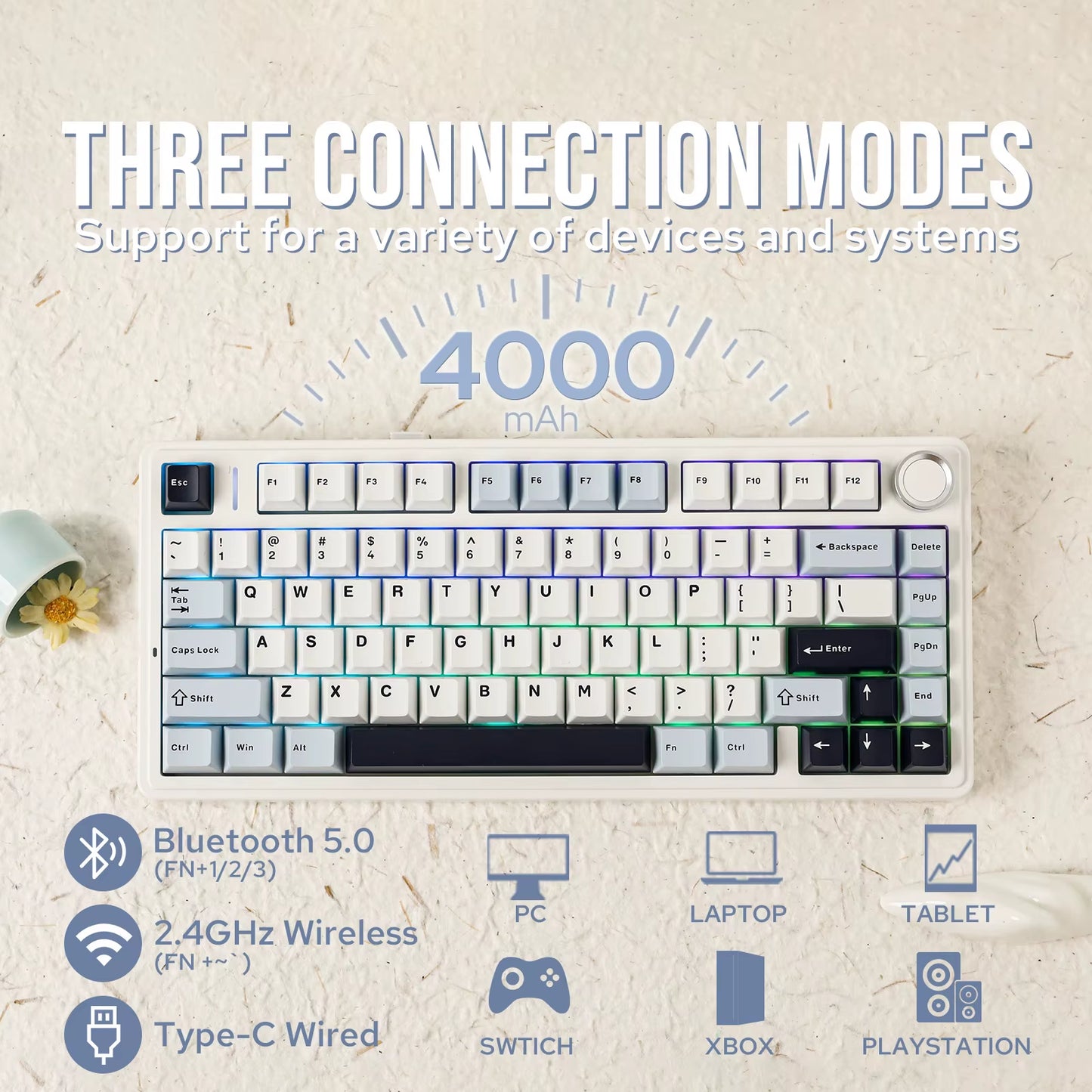 EPOMAKER x  F75 75% Mechanical Keyboard with 80 Keys, Gasket Hot-Swap, Bluetooth 5.0/2.4G Wireless/Wired Connectivity, PBT Keycaps for Windows and Mac
