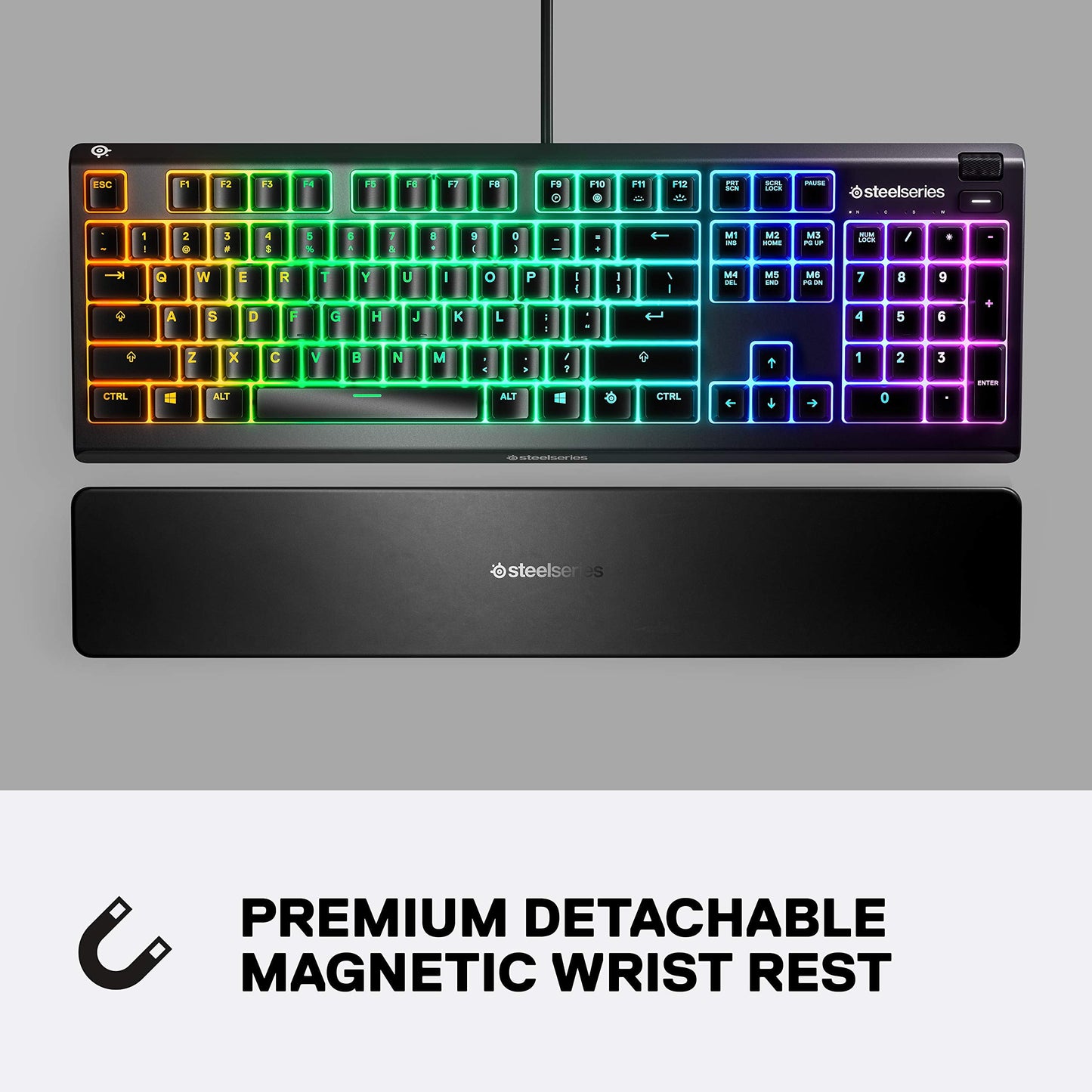Apex 3 RGB Gaming Keyboard – 10-Zone RGB Illumination – IP32 Water Resistant – Premium Magnetic Wrist Rest (Whisper Quiet Gaming Switch)