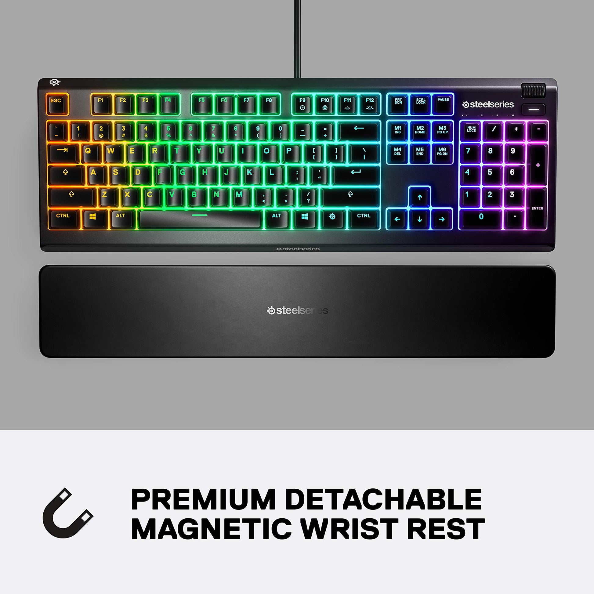 Apex 3 RGB Gaming Keyboard – 10-Zone RGB Illumination – IP32 Water Resistant – Premium Magnetic Wrist Rest (Whisper Quiet Gaming Switch)