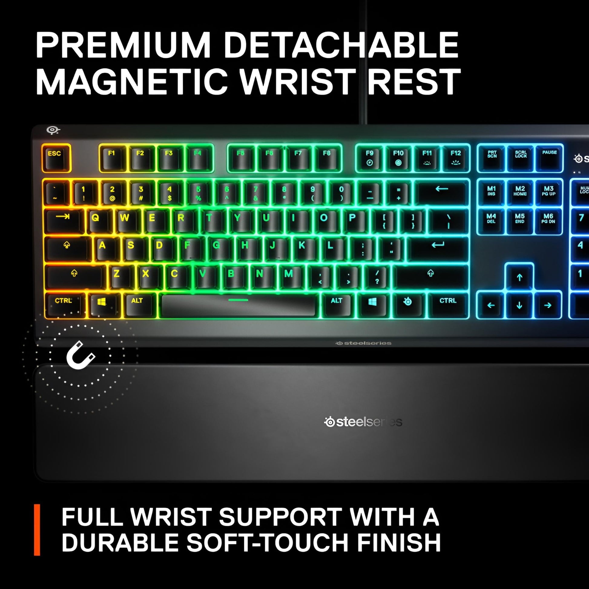 Apex 3 RGB Gaming Keyboard – 10-Zone RGB Illumination – IP32 Water Resistant – Premium Magnetic Wrist Rest (Whisper Quiet Gaming Switch)